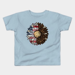 Patriotic Sunflower with Leopard Print Kids T-Shirt